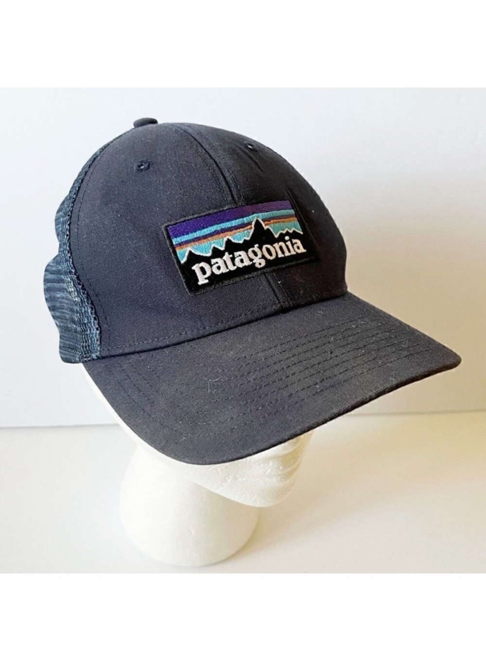 Patagonia Baseball Hat Trucker Blue Spell Out Cap Mountain Logo Mesh Snapback